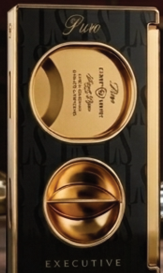 Executive cigar cutter in black and gold-dip steel PVD finish by Puro by Lenny Santos