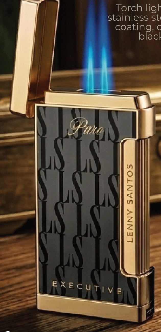 Executive torch lighter in black and gold-dip stainless steel, by Puro by Lenny Santos