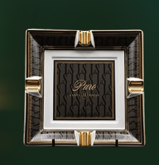 4-cigar cradle ashtray in gold and black ceramic with LS pattern, by Puro by Lenny Santos