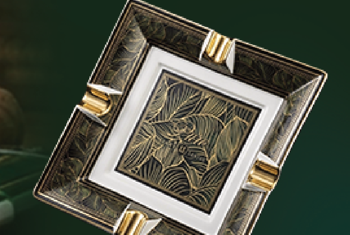 4-cigar cradle ashtray in tobacco leaf green ceramic, by Puro by Lenny Santos