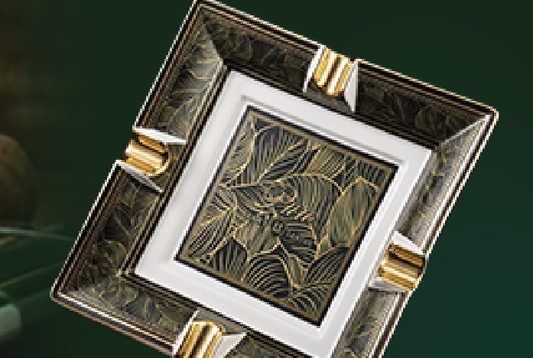 4-cigar cradle ashtray in tobacco leaf green ceramic, by Puro by Lenny Santos